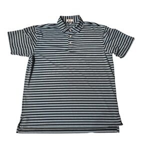 Peter Millar Polo Shirt Mens Large Blue Striped Golf Performance Short Sleeve